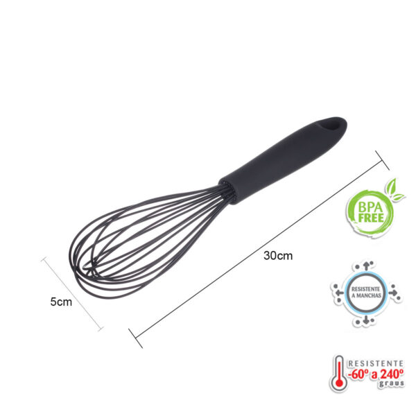 Batedor Manual Fio Silicone C/ Cabo Em Pp Preto 30cm - Image 2