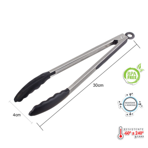 Pegador Inox C/ Ponta Em Silicone Preto 30cm - Imagem 2