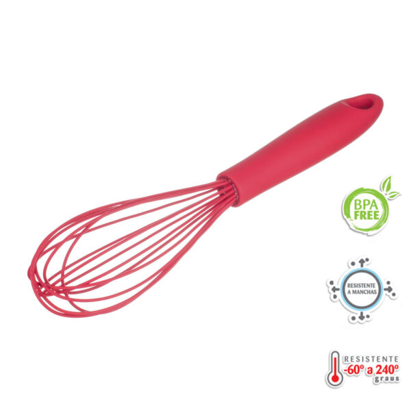 Batedor Manual Fio Silicone C/ Cabo Em Pp Vermelho 31cm - Image 2