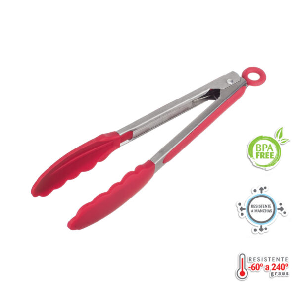 Pegador Inox C/ Ponta Em Silicone Vermelho 23cm - Imagem 2