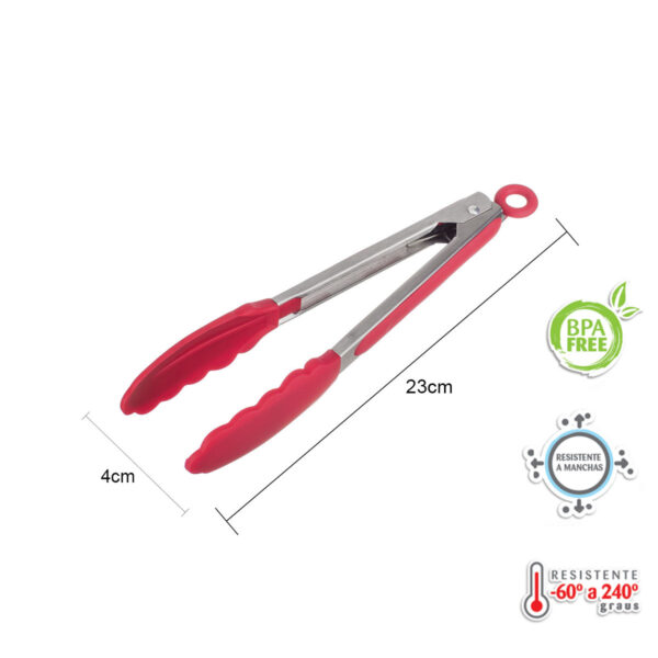 Pegador Inox C/ Ponta Em Silicone Vermelho 23cm - Imagem 3