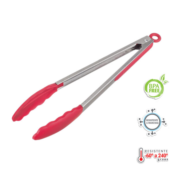 Pegador Inox C/ Ponta Em Silicone Vermelho 30cm - Imagem 3