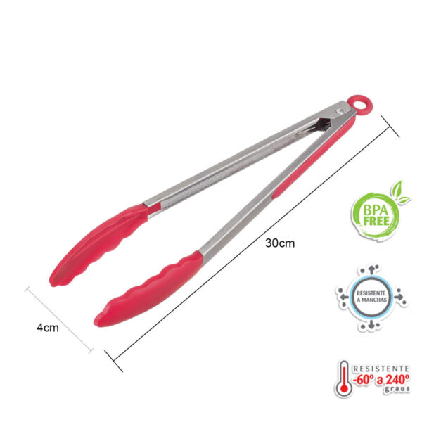 Pegador Inox C/ Ponta Em Silicone Vermelho 30cm - Imagem 2