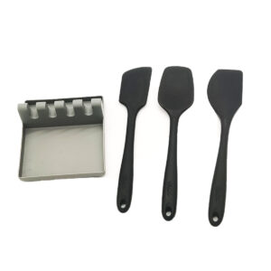 Kit Espátulas de Silicone preta com Descanso