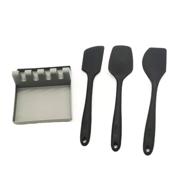 Kit Espátulas de Silicone preta com Descanso