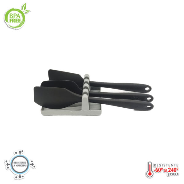 Kit Espátulas de Silicone preta com Descanso - Imagem 2