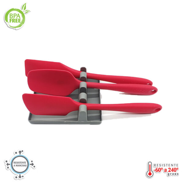 Kit Espátulas de Silicone Vermelho com Descanso - Imagem 2
