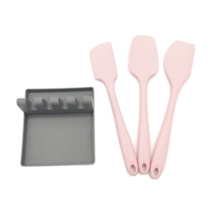 Kit Espátulas de Silicone Rosa com Descanso