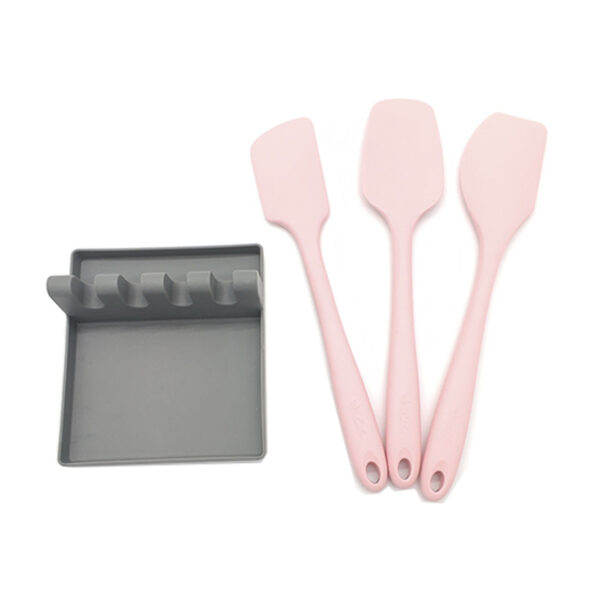 Kit Espátulas de Silicone Rosa com Descanso
