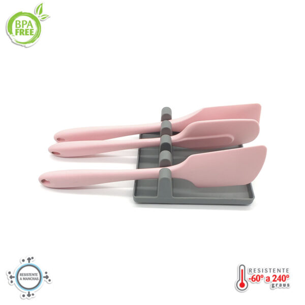 Kit Espátulas de Silicone Rosa com Descanso - Imagem 2