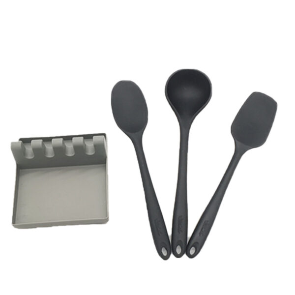 Kit utensílios de Silicone Preto com Descanso