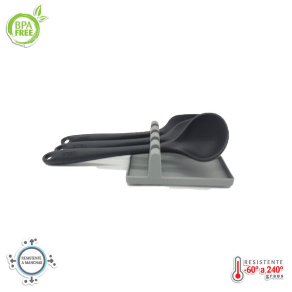 Kit utensílios de Silicone Preto com Descanso - Imagem 2
