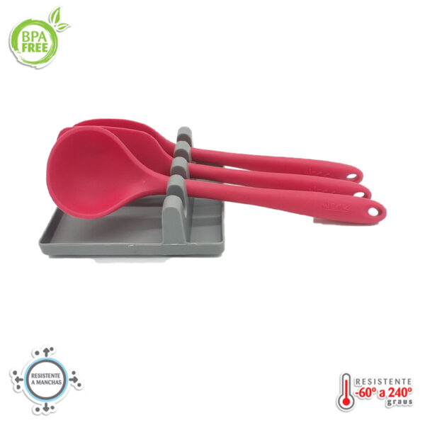 Kit utensílios de Silicone Vermelho com Descanso - Imagem 2
