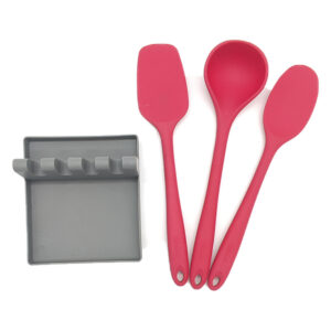 Kit utensílios de Silicone Vermelho com Descanso