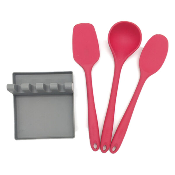 Kit utensílios de Silicone Vermelho com Descanso