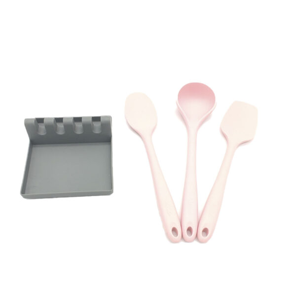Kit utensílios de Silicone Rosa com Descanso