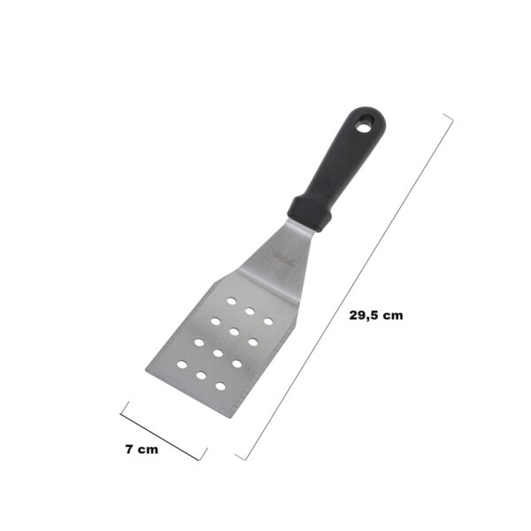 Espátula Perfurada Curva Profissional em Aço Inox com Cabo em  Polipropileno Preto 29,5 x 7cm Weck - Imagem 5