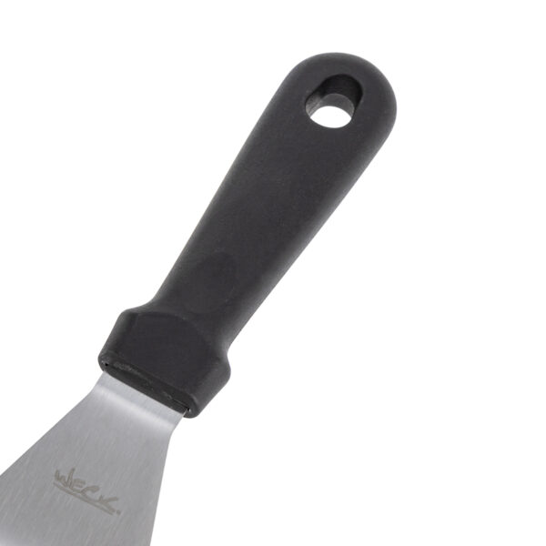 Espátula Perfurada Curva Profissional em Aço Inox com Cabo em  Polipropileno Preto 29,5 x 7cm Weck - Imagem 3