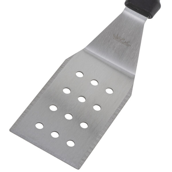 Espátula Perfurada Curva Profissional em Aço Inox com Cabo em  Polipropileno Preto 29,5 x 7cm Weck - Imagem 2