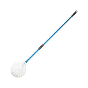Pá  Perfurada para Girar Pizza Inox 23cm c/ Cabo em Alumínio Azul 142cm