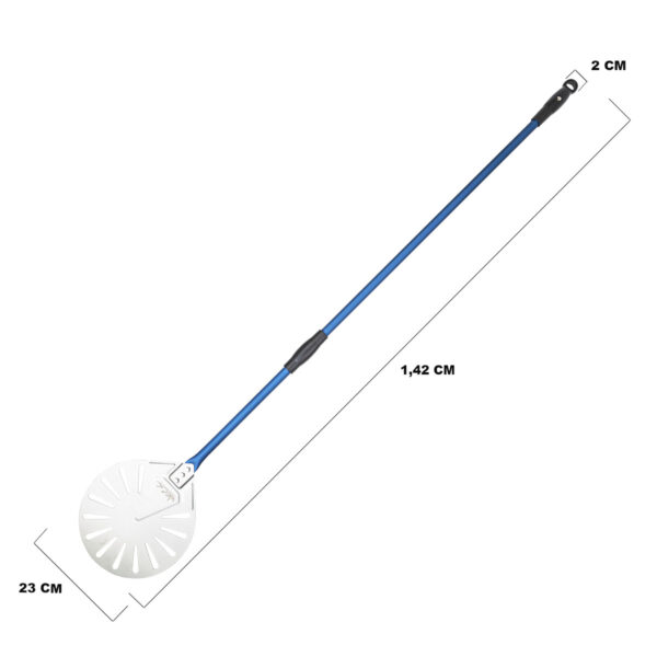 Pá  Perfurada para Girar Pizza Inox 23cm c/ Cabo em Alumínio Azul 142cm - Image 5