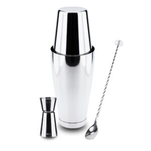 Kit Coqueteleira Boston Dosador e Colher Bailarina Aço inox