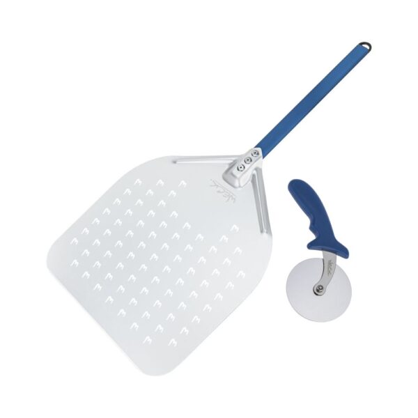 Kit Pá De Pizza Perfurada Curta 35,5x40,5cm e Cortador Weck