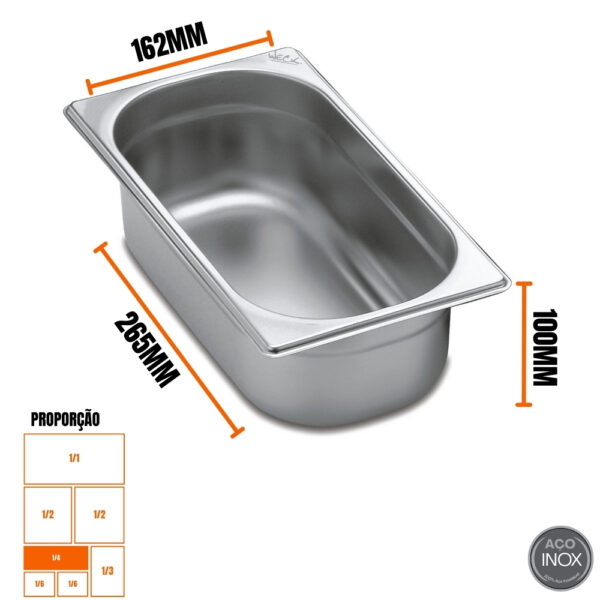 Cuba Gastronomica Padrão Gn 1/4 100mm Aço Inox Weck - Imagem 4